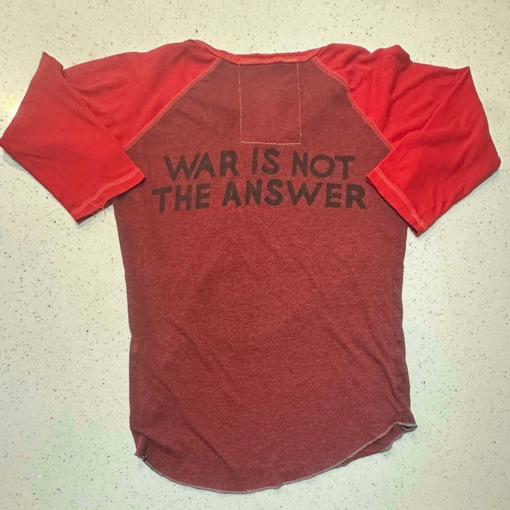 Rare Aviator Nation baseball tee / WAR IS NOT THE ANSWER text & graphic - Picture 6 of 15